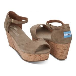 TOMS Taupe Suede Platform Wedges [Size 8.5]